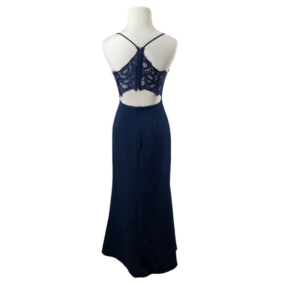 Lovers + Friends Navy Blue Helena Maxi Lace Slit Gown - Picture 7 of 10